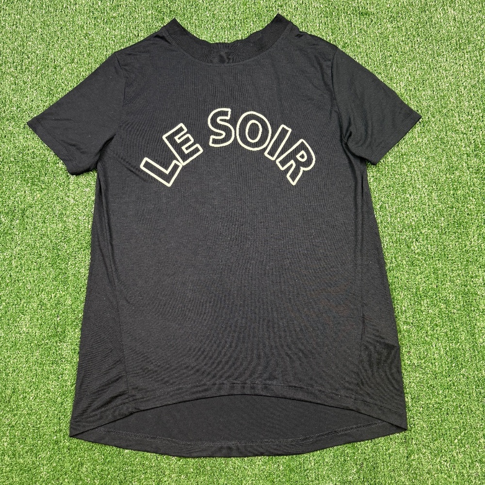 Whistles T Shirt Women's Size S Black Short Sleeve Le Soir Graphic Tee Stretch